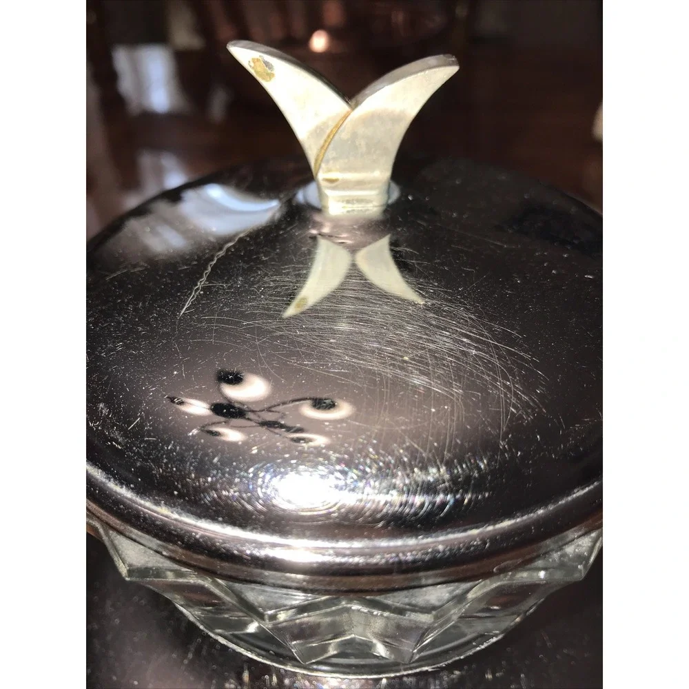 Vintage Lazy Susan Lid Bottom Glass‎ relish Jelly Dish Stainless Steel Bowl